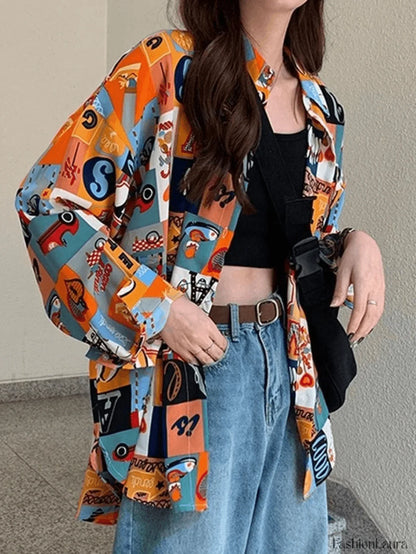 Vintage Mixed Print Long Sleeve Blouse