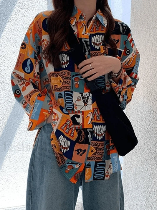 Vintage Mixed Print Long Sleeve Blouse