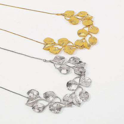 Vintage Leaf Shaped Box Chain Necklace