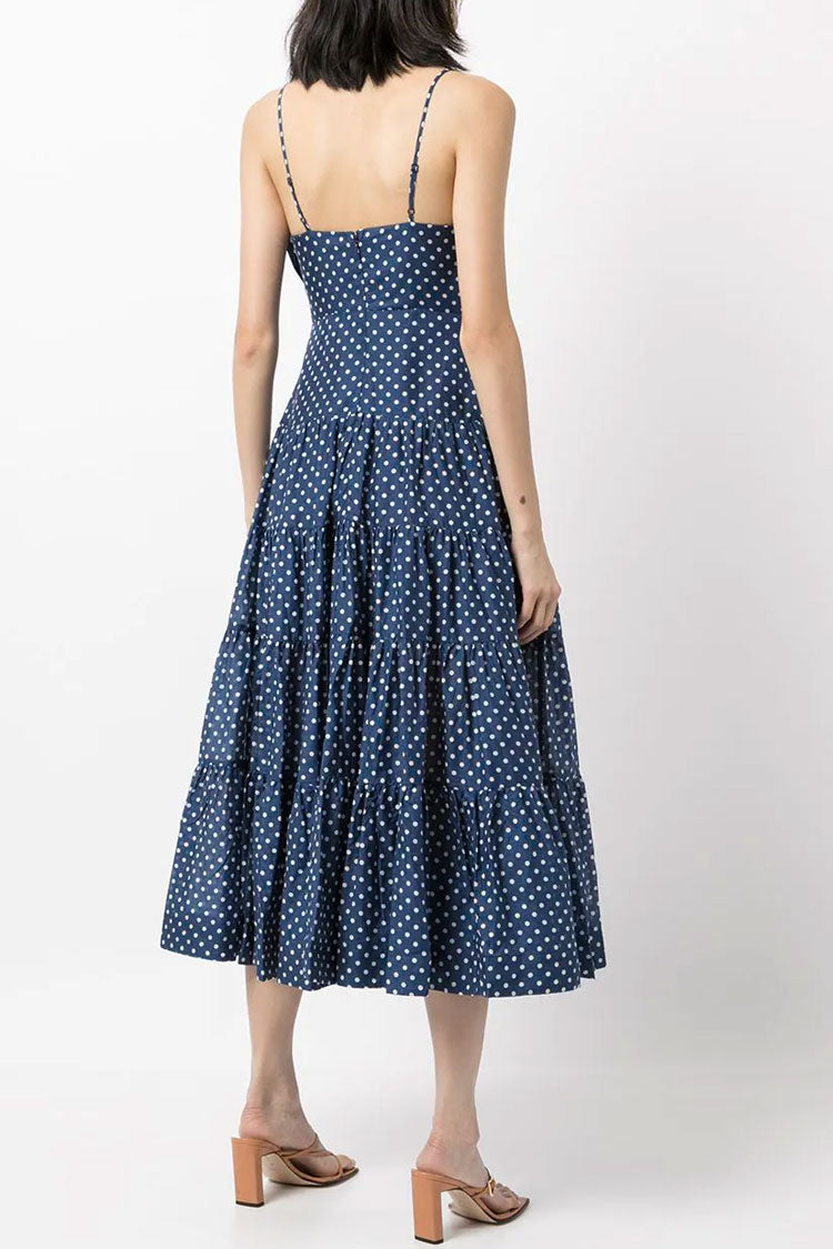 Polka Dot Spaghetti Strap Oversized Bow Tiered Fit and Flare Midi Dress