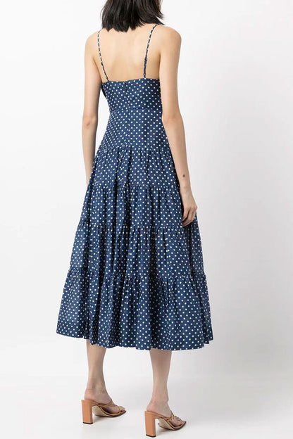 Polka Dot Spaghetti Strap Oversized Bow Tiered Fit and Flare Midi Dress