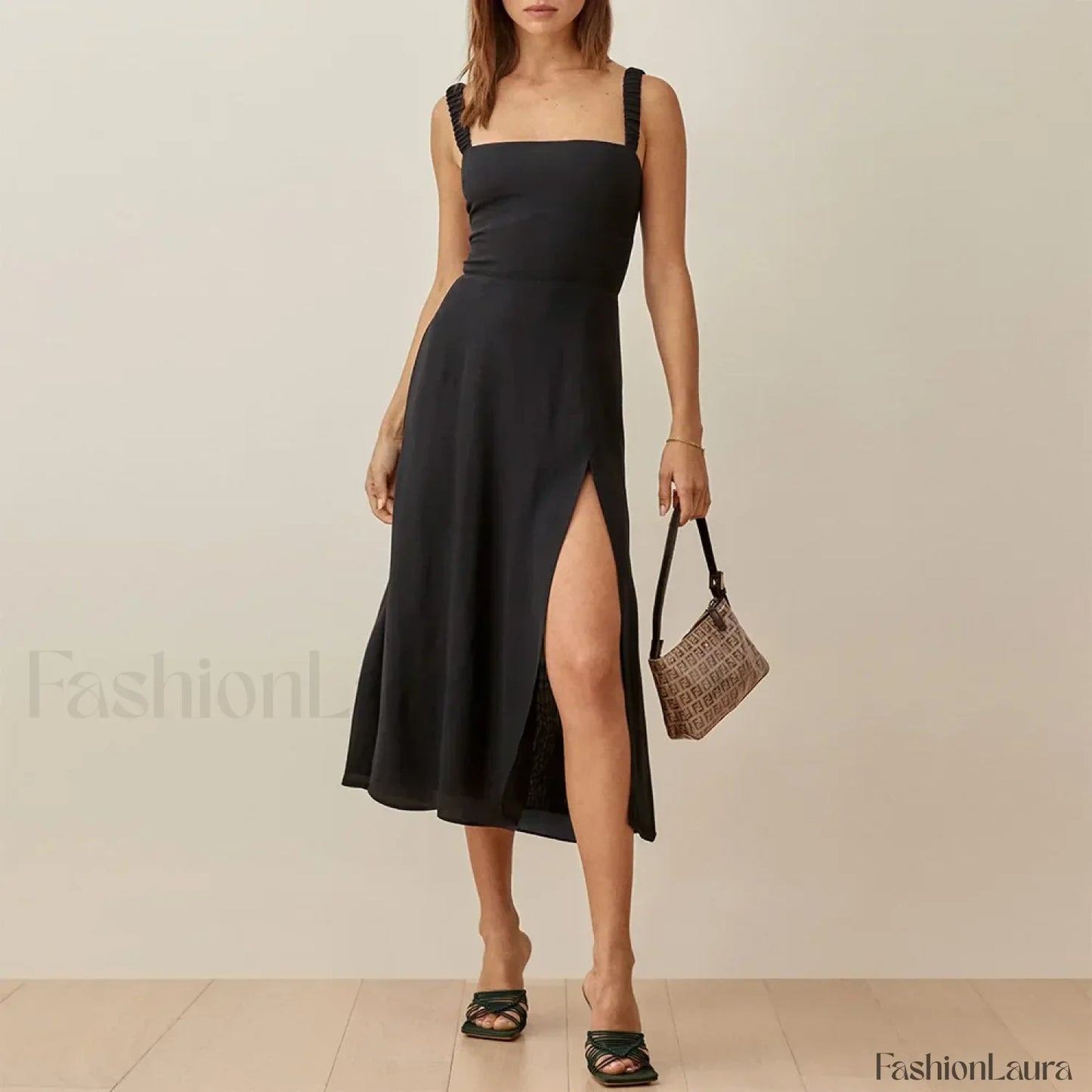 Vintage Print Chiffon Beach Dress Sleeveless Side Slit Floral Dress