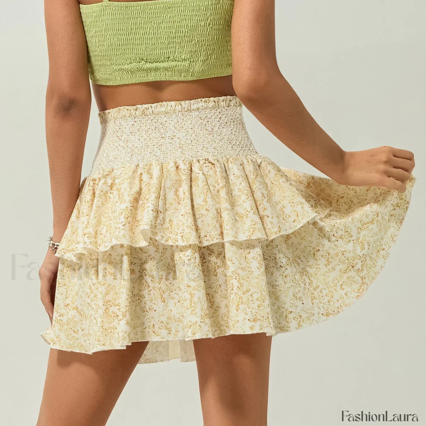 Vintage Shirred Floral Cake Skirt