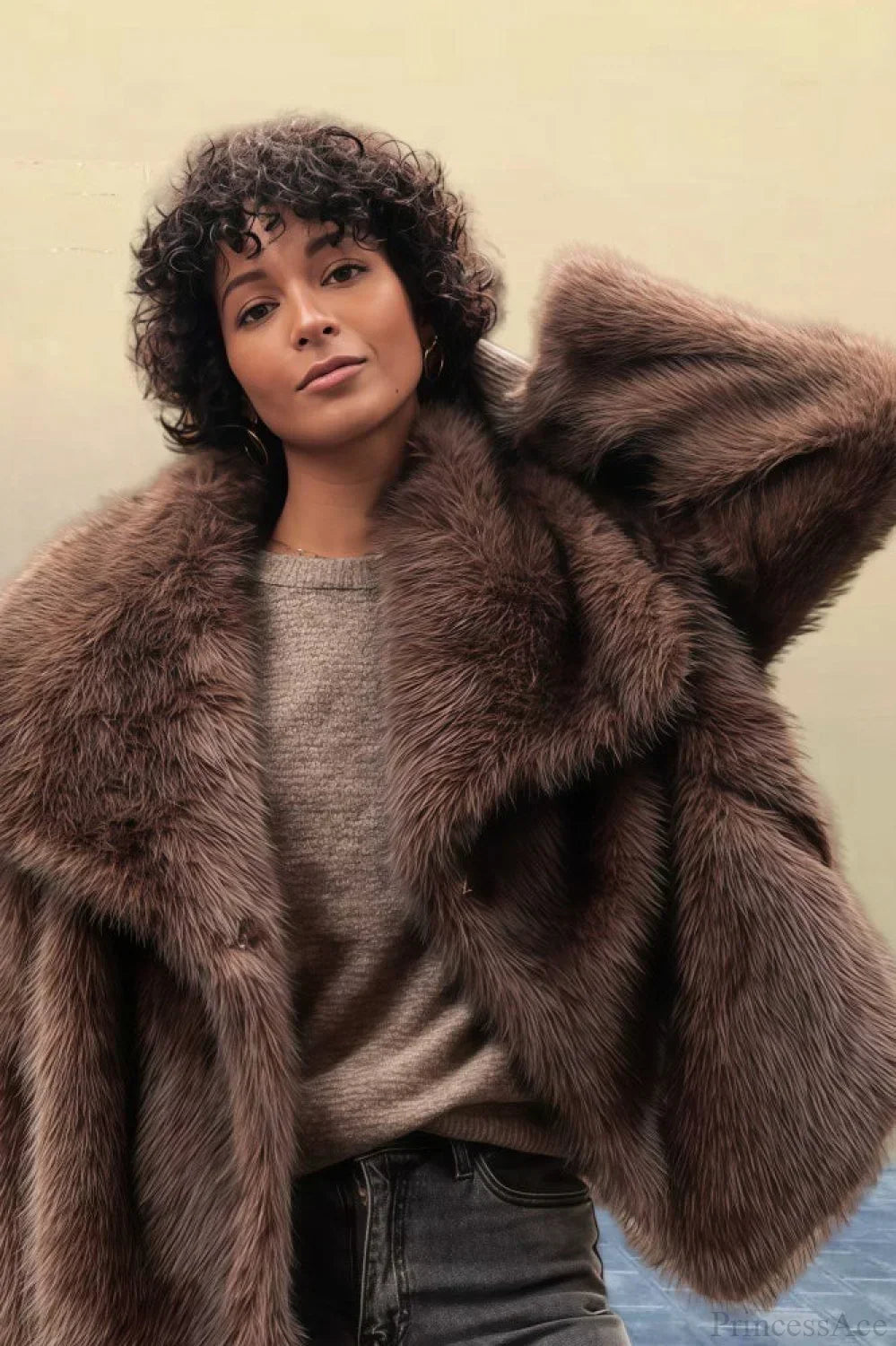 Vintage Solid Color Faux Fur Minimalist Coat
