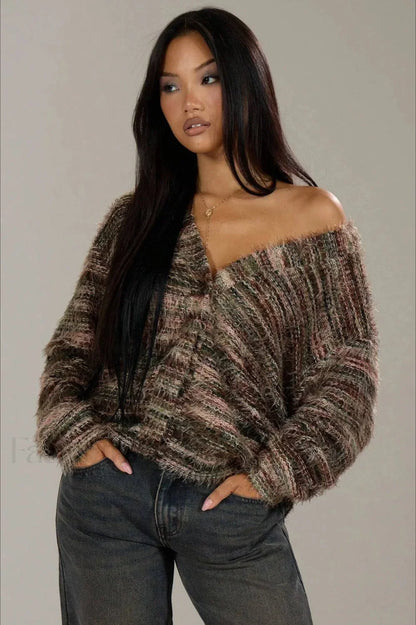 Vintage Stripe V-neck Knit Cardigan