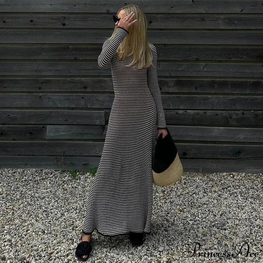 Vintage Striped Tie Beachwear Maxi Dress