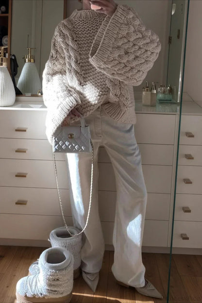 Vintage Stylish Crewneck Bell Sleeve Loose Sweater