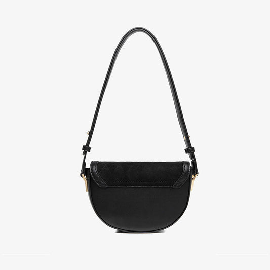 Vintage Suede Argyle Faux Leather Saddle Bag Black