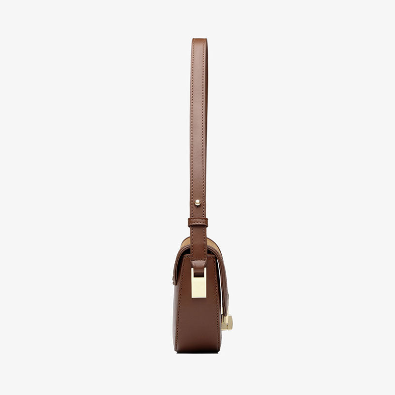 Brown Faux Leather Crossbody Saddle Bag with Vintage Suede Argyle Pattern