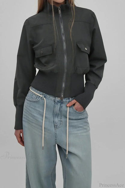 Vintage Utility Ribbed Pockets Jacket