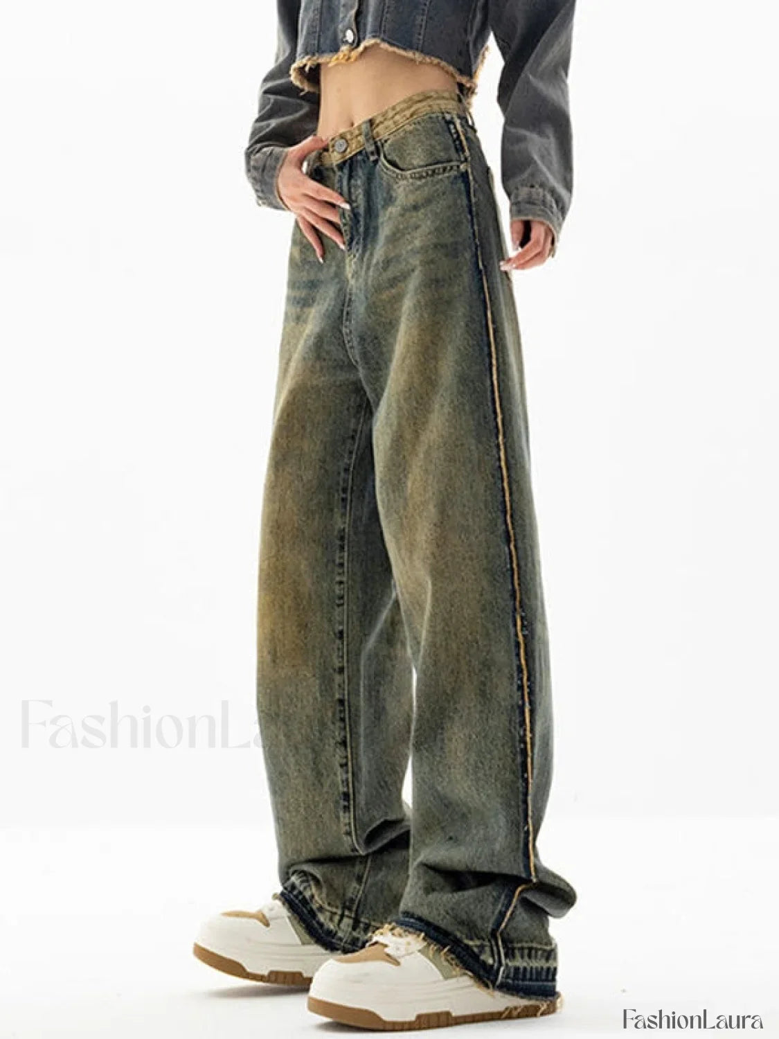 Vintage Wash Distressed Boyfriend Jeans
