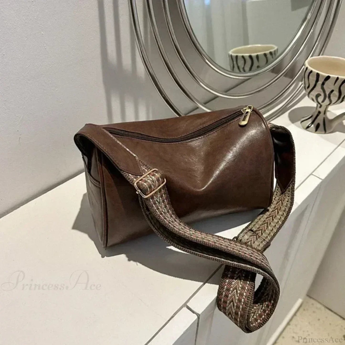 Vintage Wide Strap Crossbody Shoulder Bag
