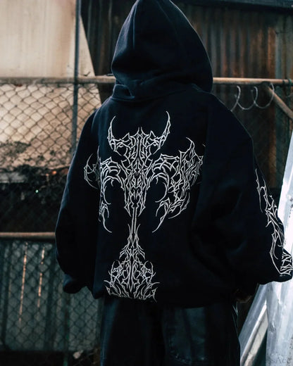 Vintage Y2K Graphic Gothic Zipper Hooded Sweatshirt