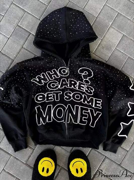 Vintage Y2k Zipper Print Hoodie