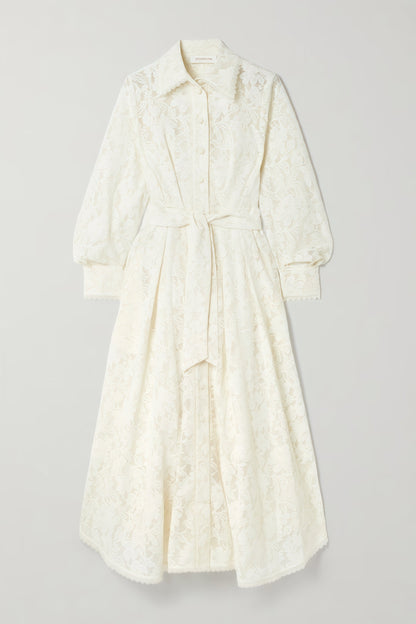 Melis Pleated Corded Lace Midi Dress