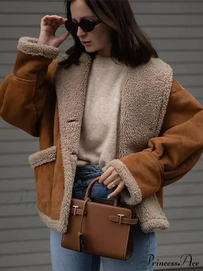 Warm Lamb Wool Casual Lapel Single-breasted Thickened Pocket Winter Stylish Coat