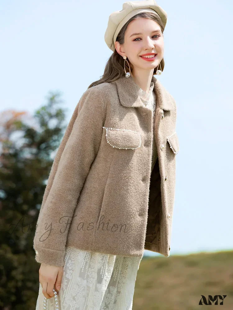 Warm Thick Solid Turn-down Collar Single-breasted Loose Coat