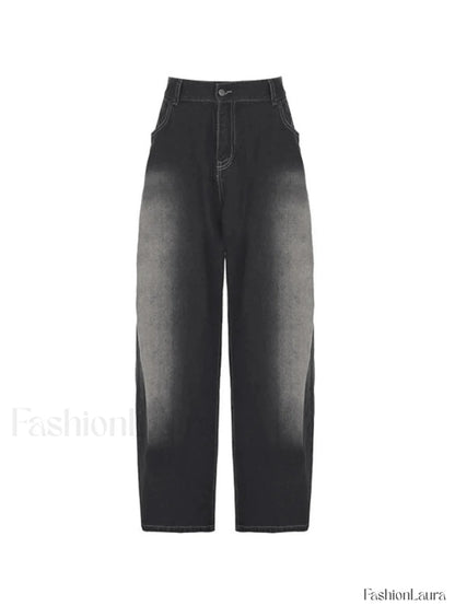 Washed Contrast Waist Pleated Relaxed Leg Boyfriend Jeans