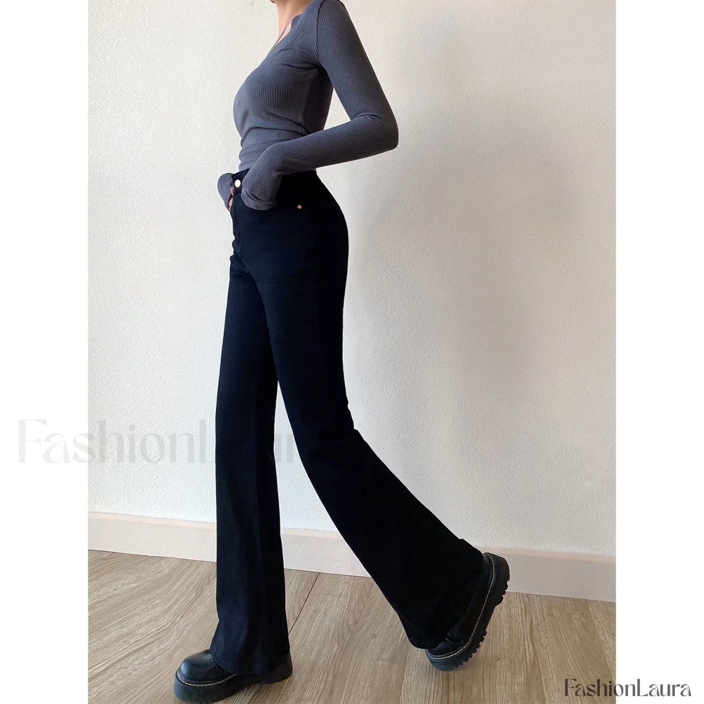 Washed High Waist Trendy Slim Flare Jeans