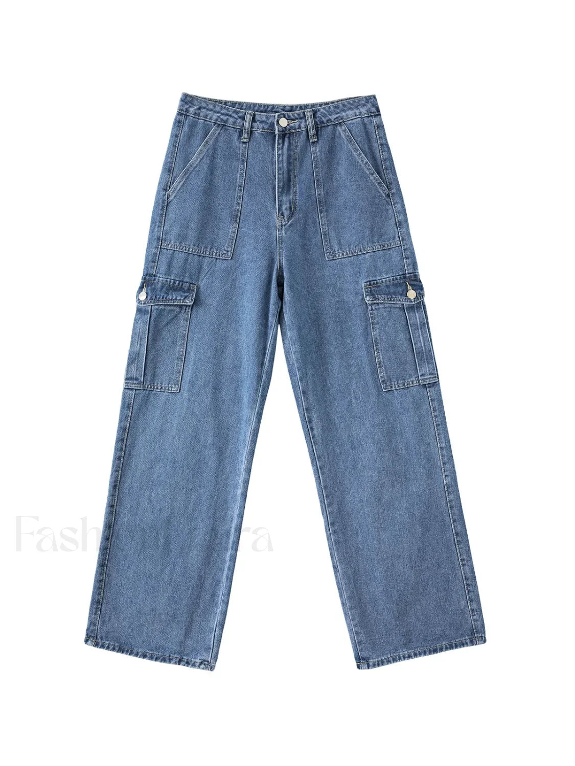 Washed Mid Waist Pocket Cargo Jeans