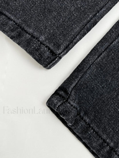 Washed Mid Waist Pocket Cargo Jeans