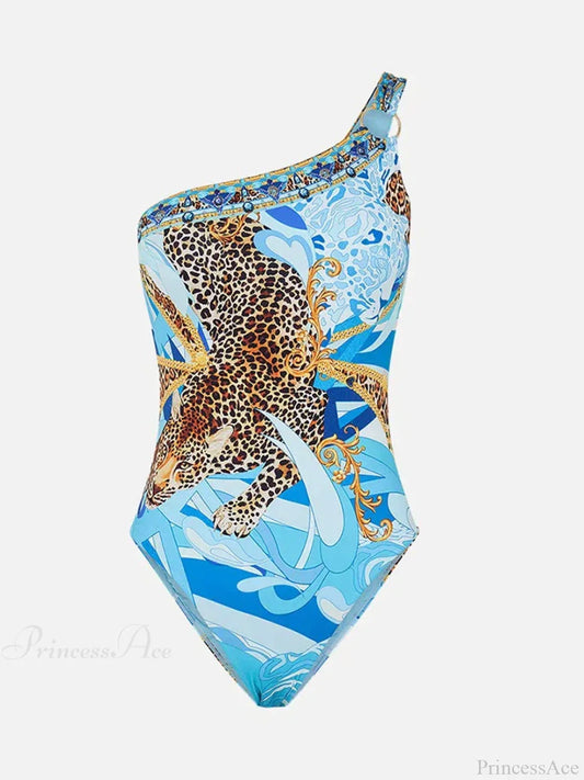 Wave Leopard Print Slim Swimsuit One Piece