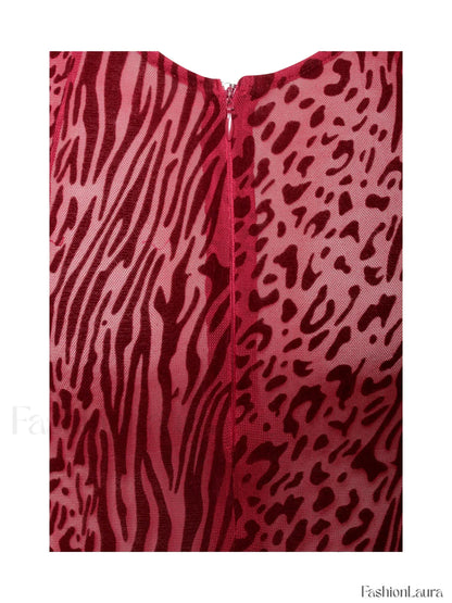 Waylynn Burgundy Burnout Velvet Graceful Detail Mesh Backless Maxi Dress
