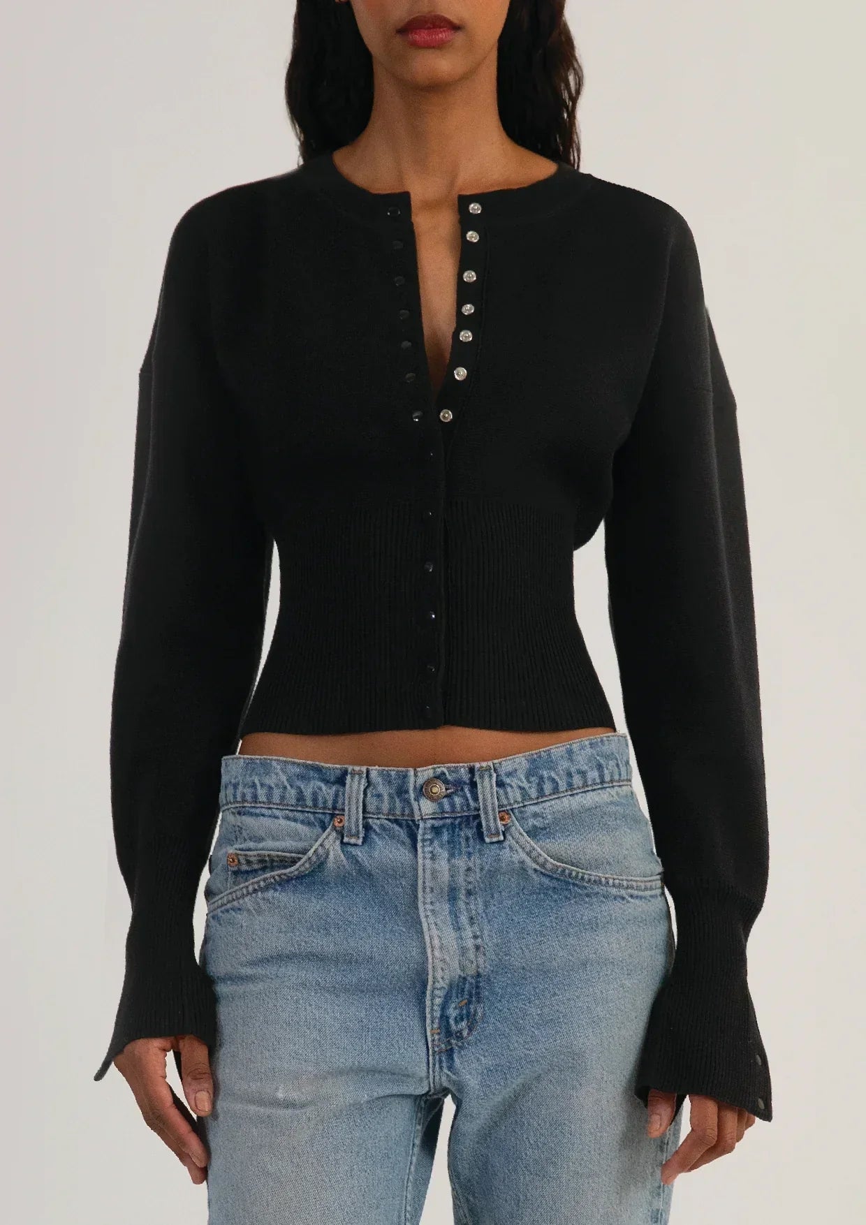 Women's Ribbed Cropped Button Cardigan – Fitted Long Sleeve Knit Top