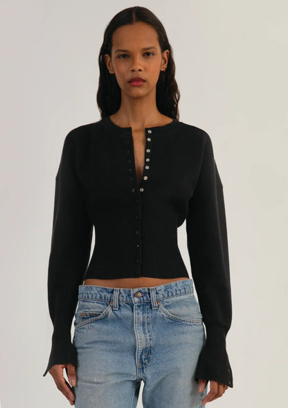 Women's Ribbed Cropped Button Cardigan – Fitted Long Sleeve Knit Top