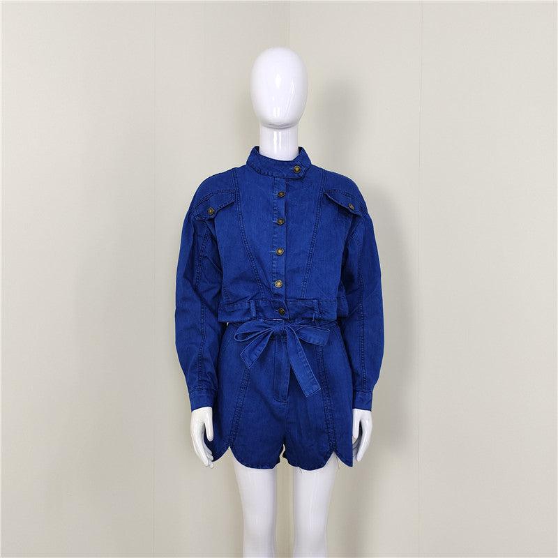 KittenAlarm - Welsie Denim Tied Top & Mini Shorts Set