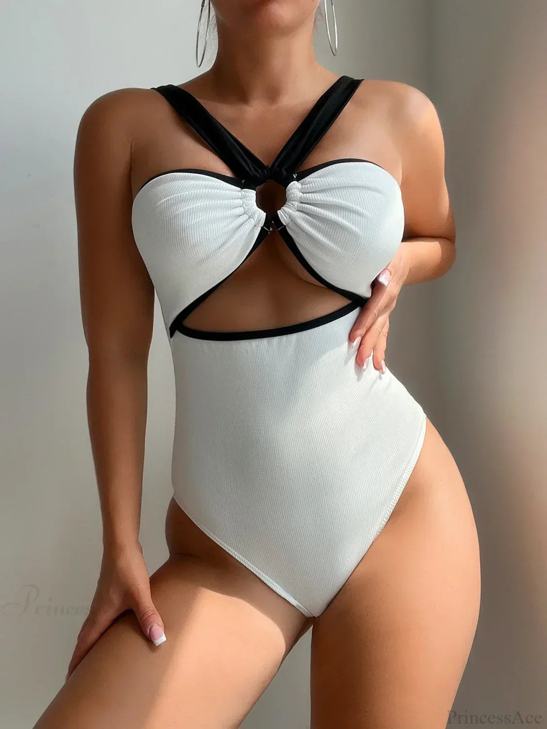 White Black Patchwork Metal Ring One Piece