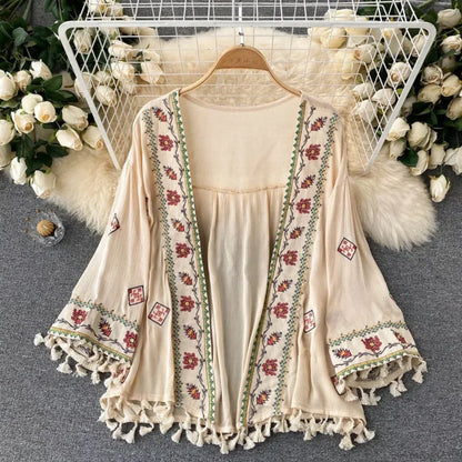 White Cotton Rayon Floral Embroidery Beach Cover up