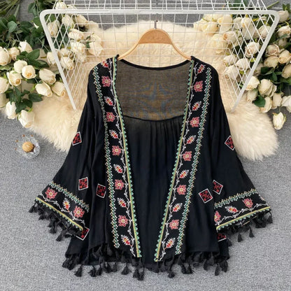 White Cotton Rayon Floral Embroidery Beach Cover up