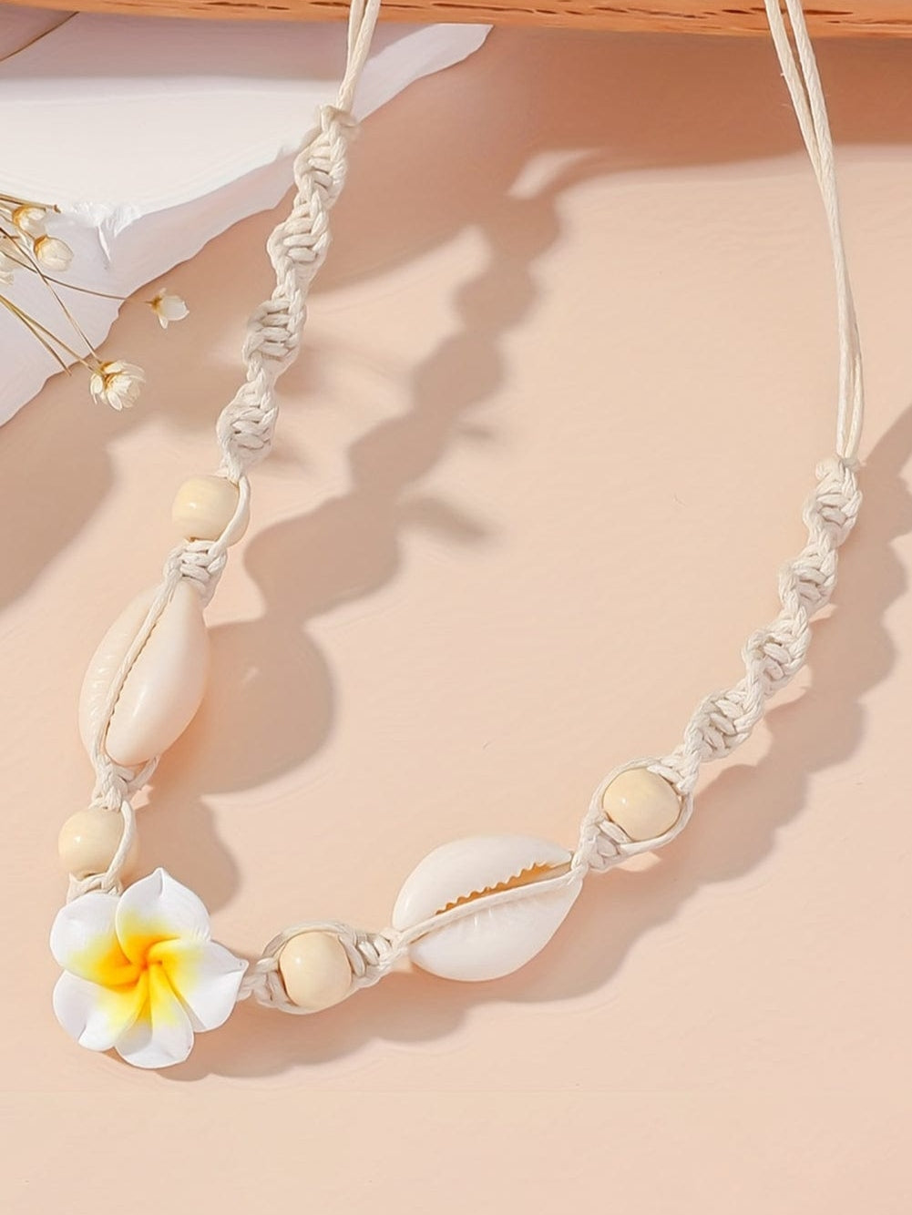 Seashell and Flower Polymer Clay Choker Necklace