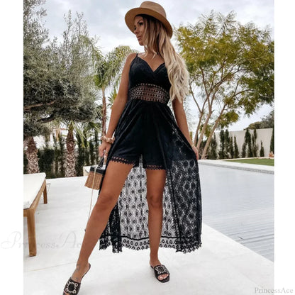 White Hollow Out Lace Strapless Sexy Split Midi Boho Dress