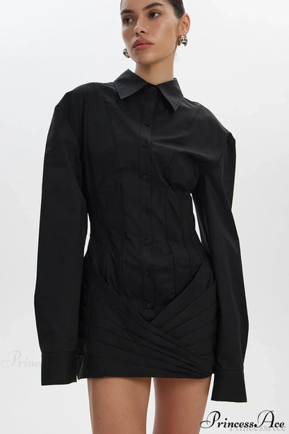 White Long Sleeve Tie Waist Fitted Mini Dress