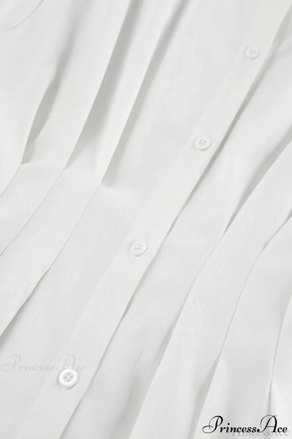White Pleated Waist Slim Blouse