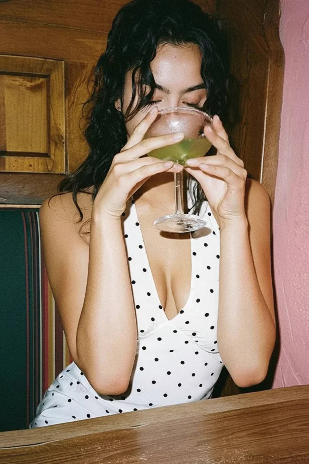| White Polka Dot Halter V-Neck Maxi Dress