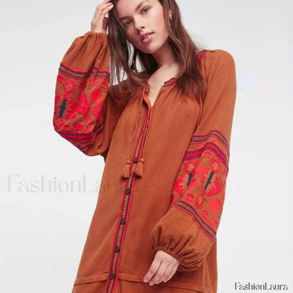 White Puff Sleeve Boho Dress