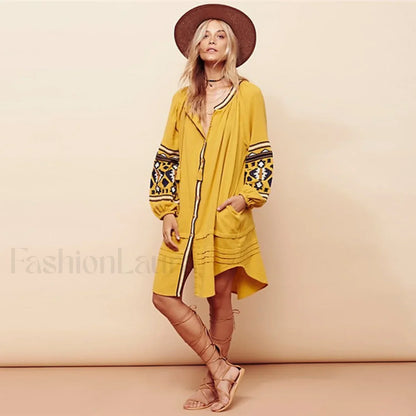 White Puff Sleeve Boho Dress