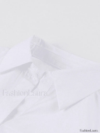 White Ruched Cropped Long Sleeve Blouse