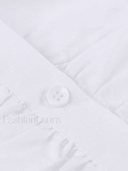 White Ruched Cropped Long Sleeve Blouse