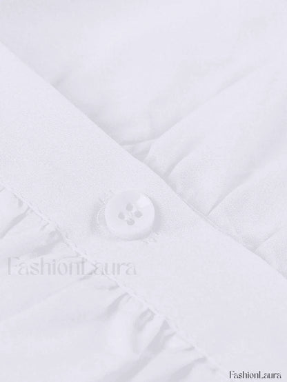 White Ruched Cropped Long Sleeve Blouse