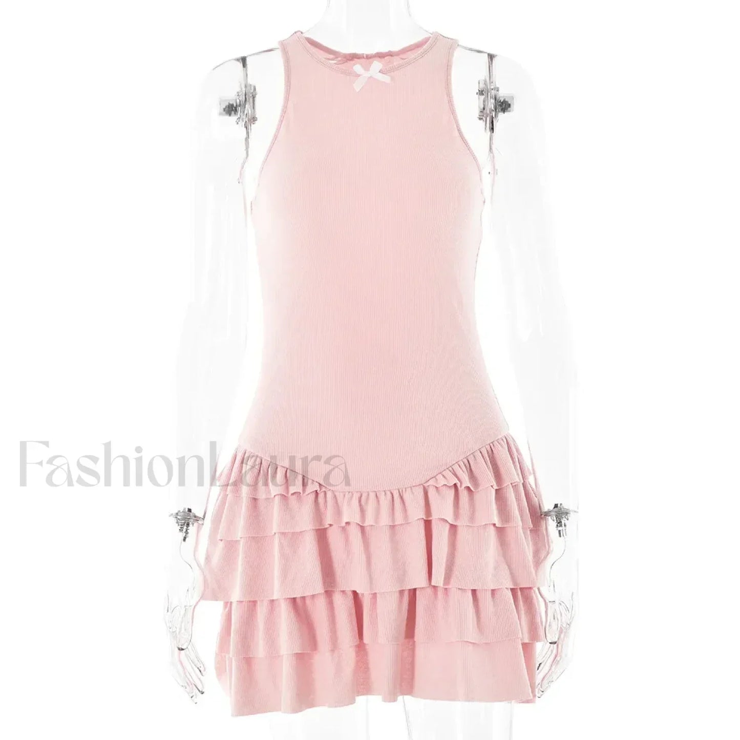 White Ruffles Summer Fashion Sleeveless Slim Tank 2024 Female O-neck Casual Outfits Mini Dress