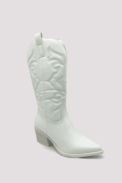 Pointed-toe Mid-calf Chunky Heel Cowboy Boots