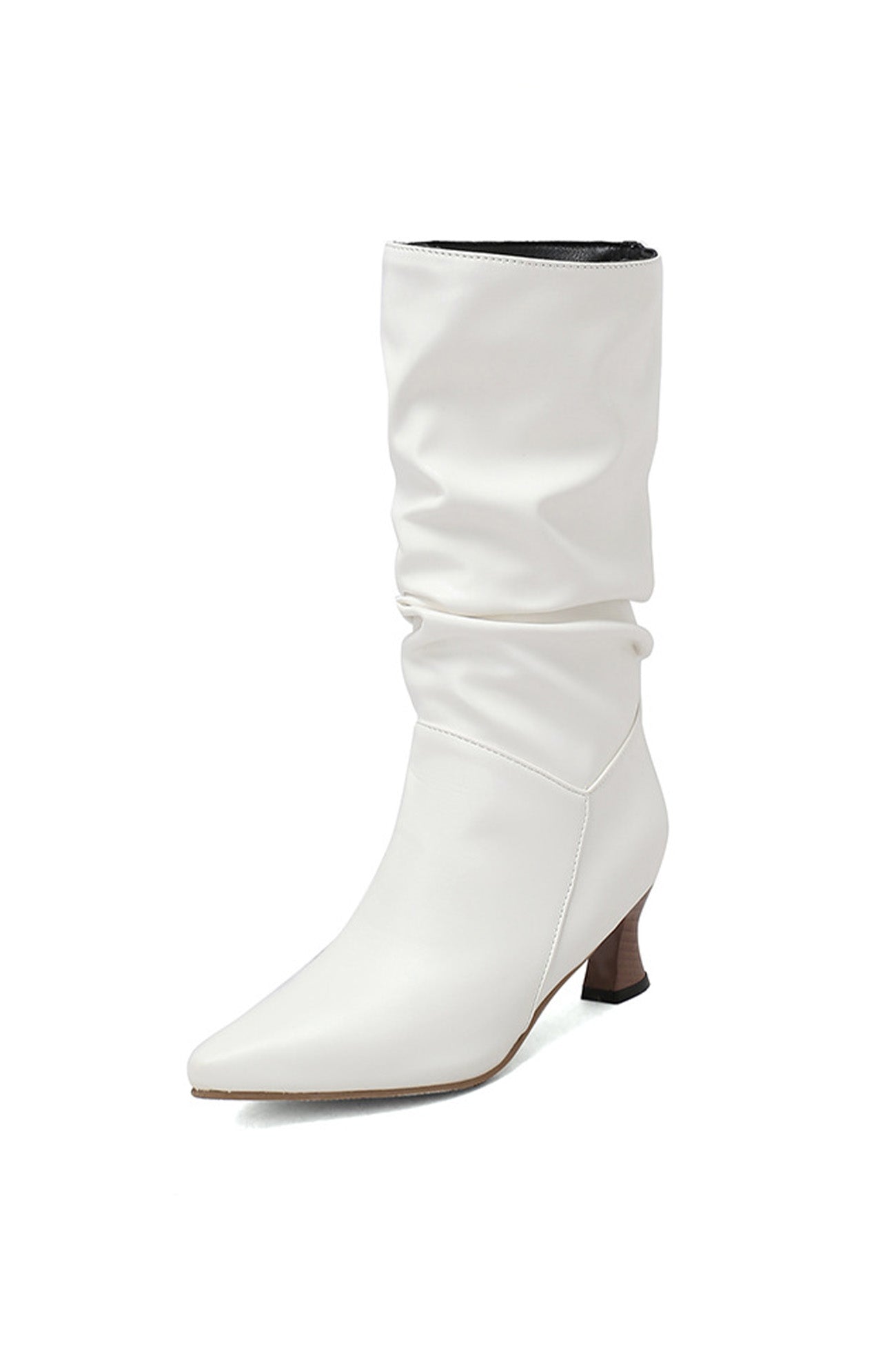 Stacked Block Heel Pointed-Toe Mid-Calf Boots