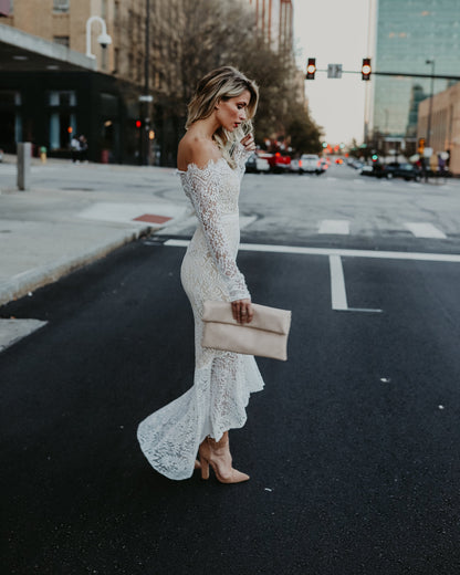 Elegance Lace Trumpet Dress - White