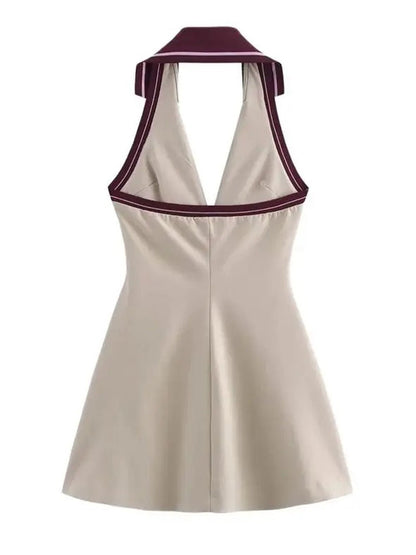 Halter Collar Zip Placket Drawstring Flap Pocket Mini Dress