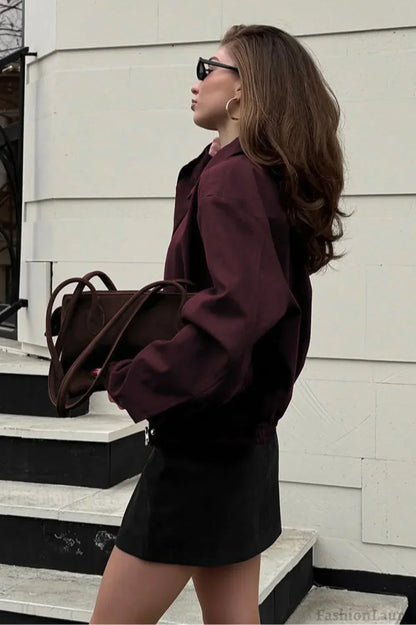 Wine Red Suede Utility Jacket