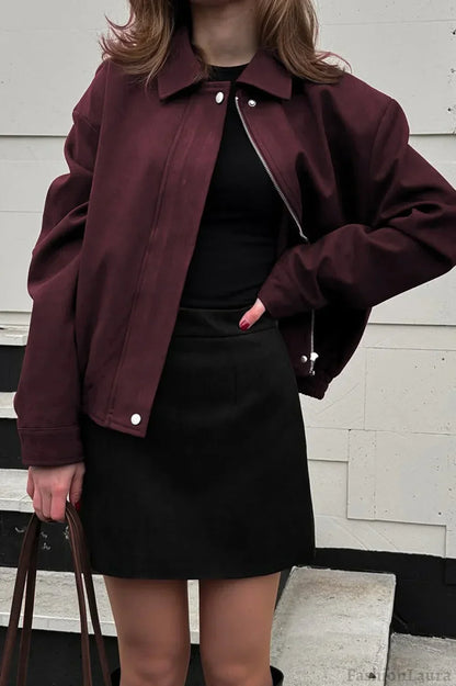 Wine Red Suede Utility Jacket